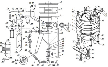 Сборочные чертежи пескоструйных аппаратов, компонентов, СИЗ пескоструйщика