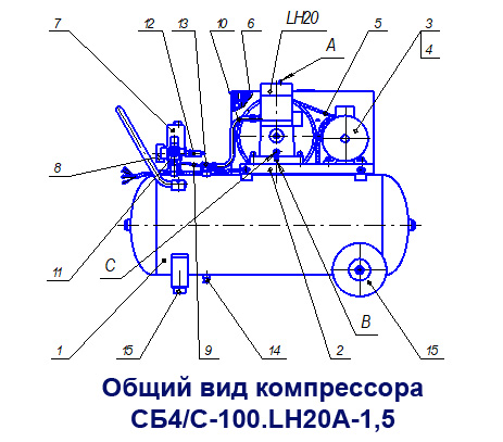 Общий вид компрессора СБ4/С-100.LH20А-1,5